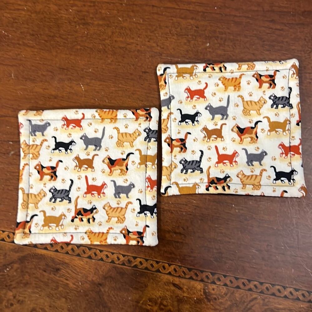 Cats Handsewn Fabric Coasters Set of two